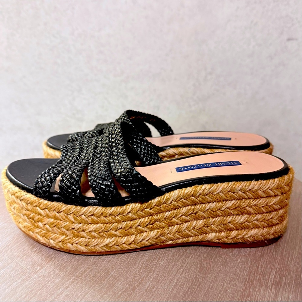STUART WEITZMAN 38 WOMENS BLACK ROPED‎ SLIP ON SUMMER VACATION SUNDRESS SANDALS - Picture 7 of 10